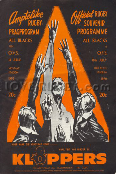 1970 Orange Free State v New Zealand  Rugby Programme